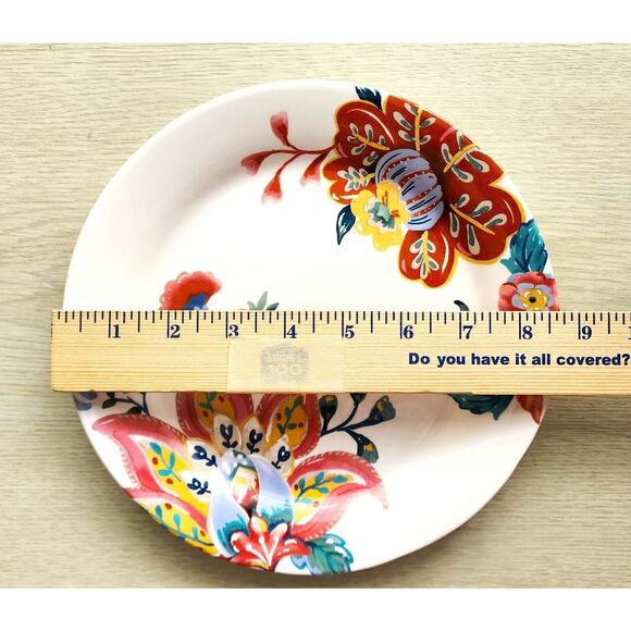 Plates-Pier 1-Salad/Dessert-Floral-Cream with Coral Flowers-Buffet-Set of 2 - Picture 8 of 8